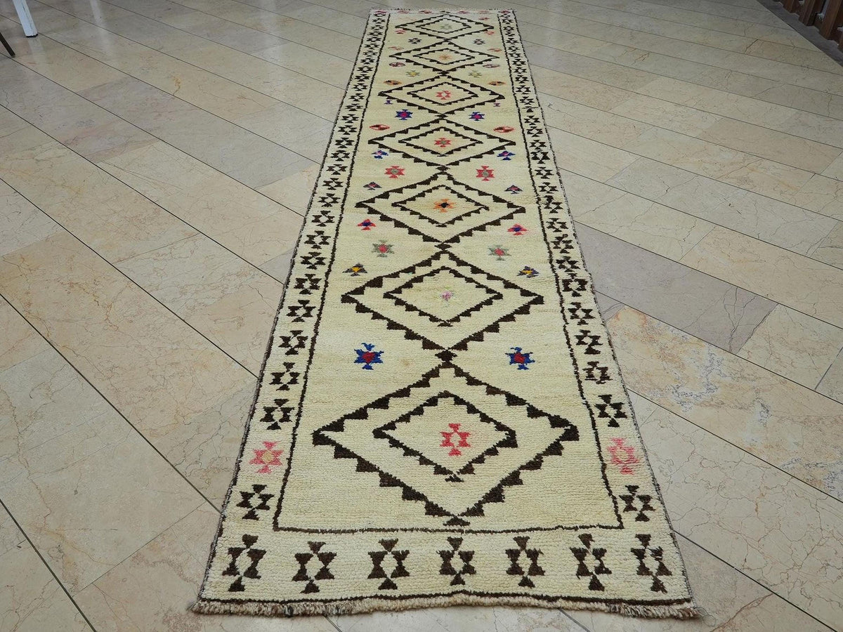 3x13 Neutral Color Turkish Wool Rug Runner: Long Hallway Decor Rugs.