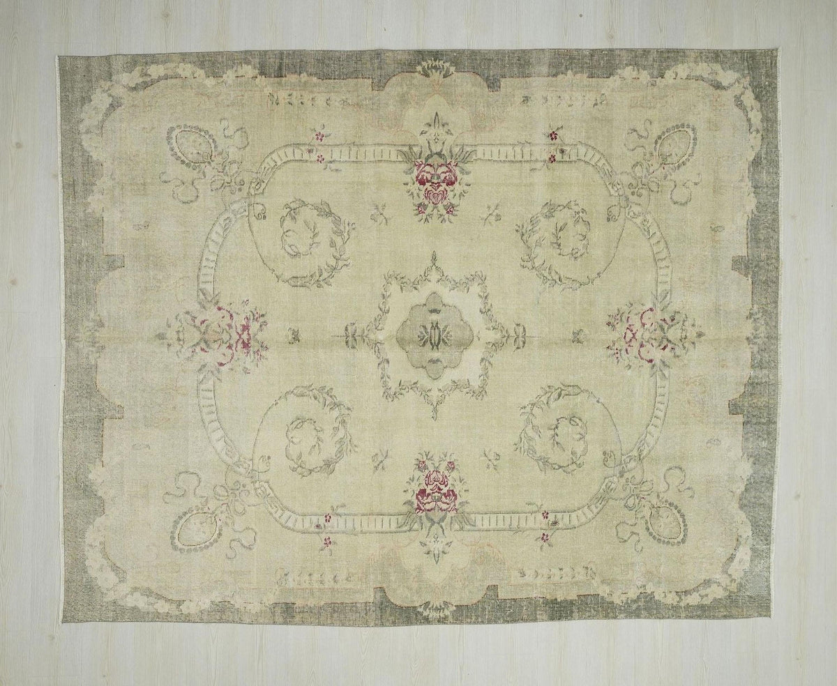 Mid Century Modern Oushak Rug: 7,4"x9,3" Ft, Handmade Turkish Wool Carpet.