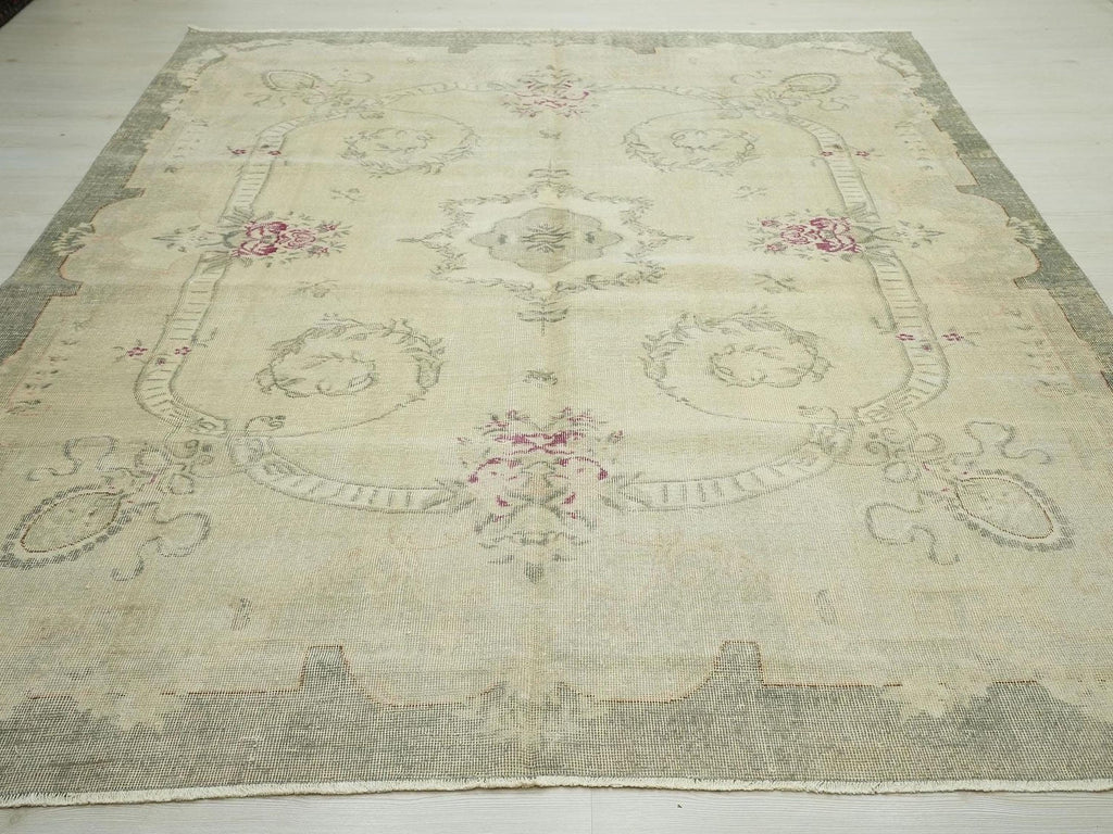 Mid Century Modern Oushak Rug: 7,4"x9,3" Ft, Handmade Turkish Wool Carpet.