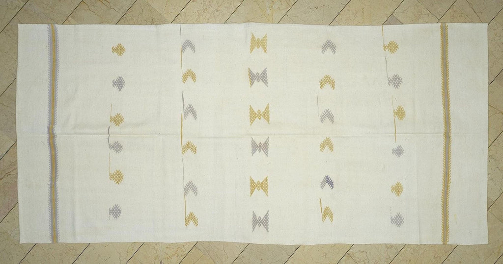Vintage Turkish Kilim Rug: 5.6"x11.9" White Cotton Flat Weave rugs.