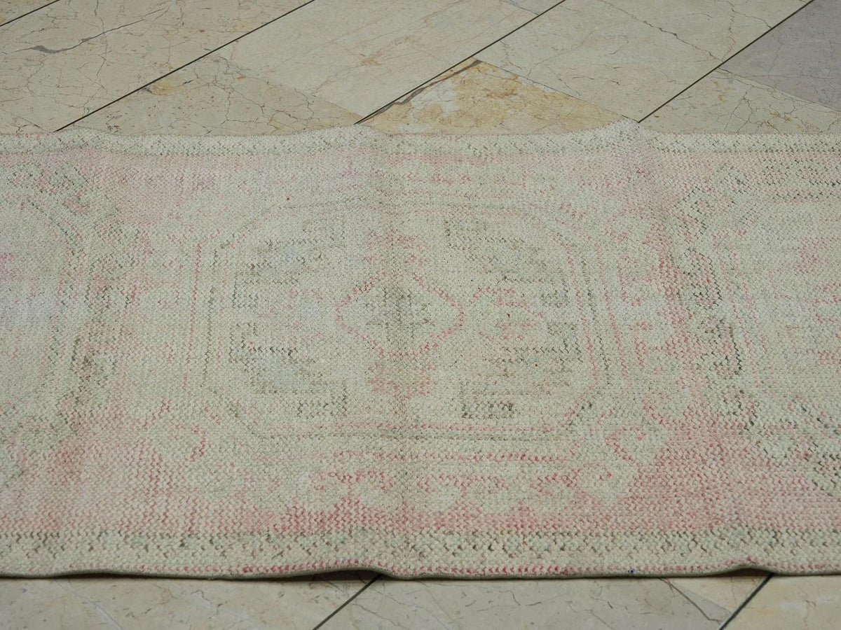 Vintage Oushak Turkish Rug Runner: Muted Red Blue Wool Area Rugs,2.9"x11" Ft