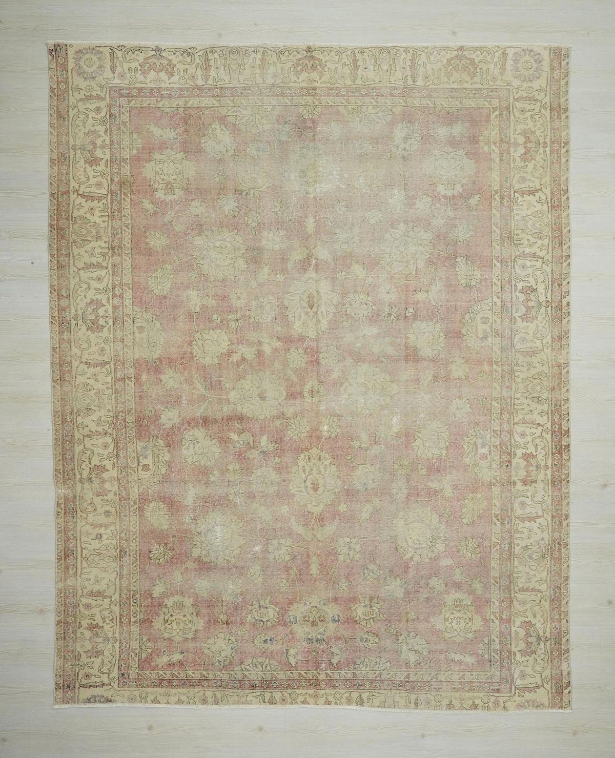 8x10 Antique Handwoven Oushak Rug: Mid-Century Modern Turkish Wool Carpet,Faded Red Area Rugs.