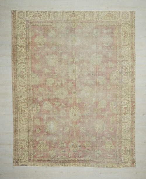 8x10 Antique Handwoven Oushak Rug: Mid-Century Modern Turkish Wool Carpet,Faded Red Area Rugs.