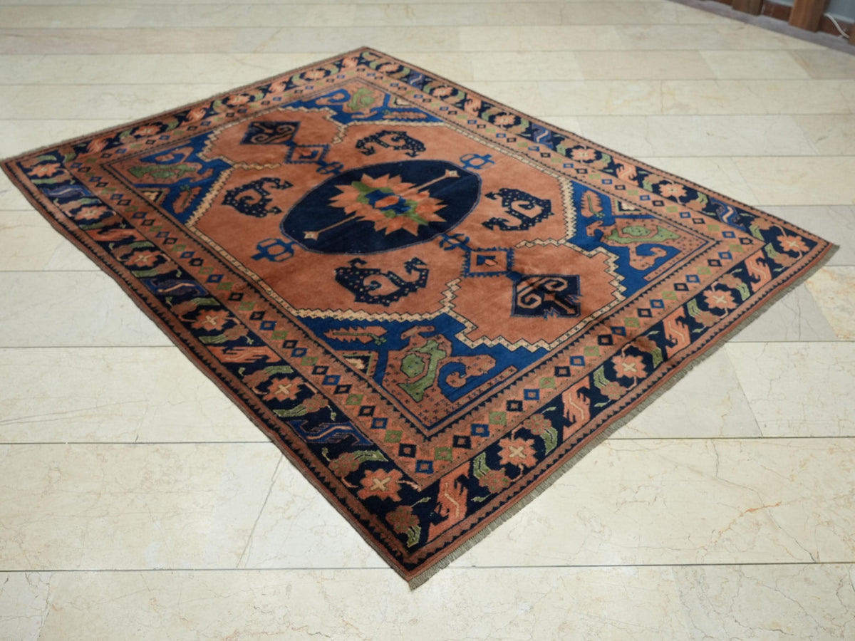 Terracotta Color Vintage Afghan Carpet Rug,5x6.5 Feet,Small Size Handmade Rugs.