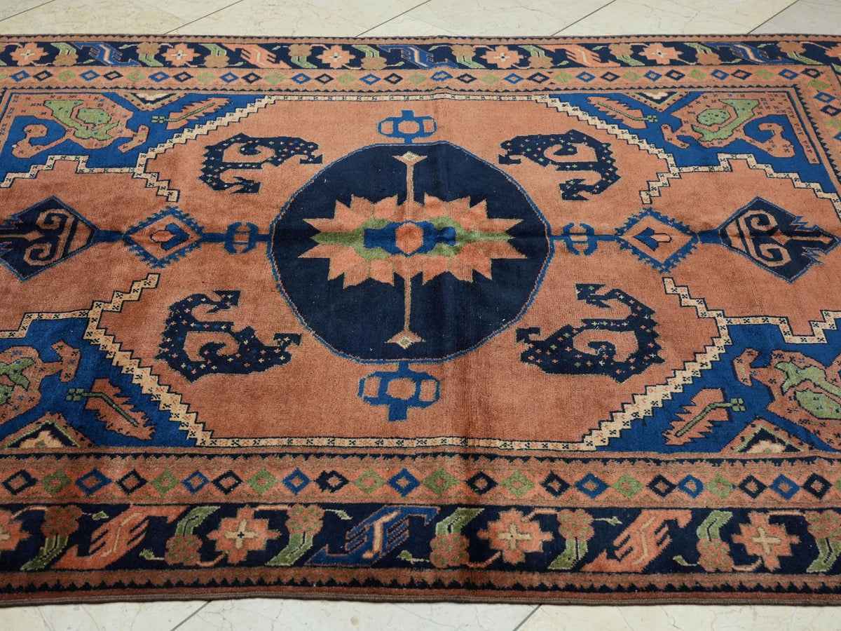 Terracotta Color Vintage Afghan Carpet Rug,5x6.5 Feet,Small Size Handmade Rugs.