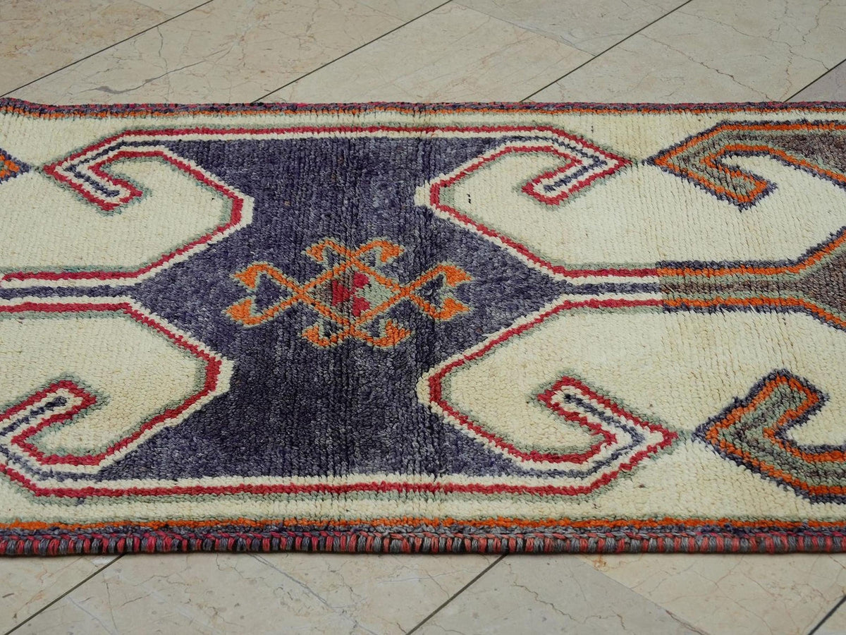 Mid Century Modern Wool Rug Runner: 3x11 Ft, Turkish Tribal Anatolian Carpet Rugs.