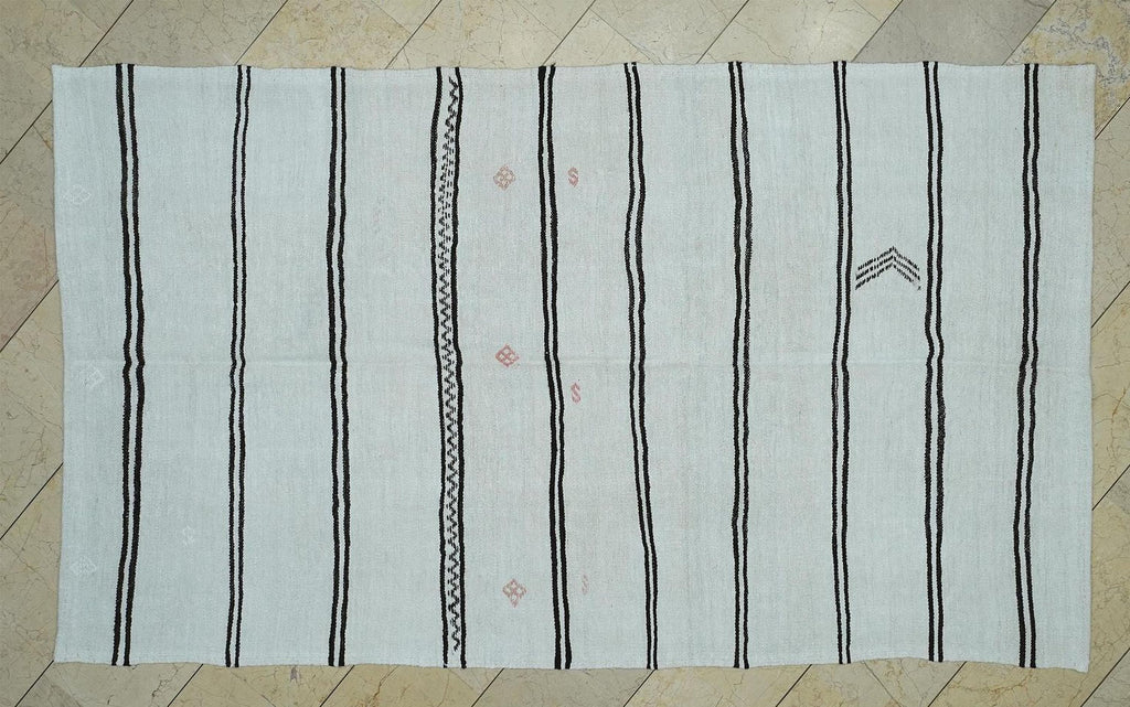5x9 Hemp Kilim Rug: Dark Brown & White Stripe, Flat Weave Organic Area Rugs.
