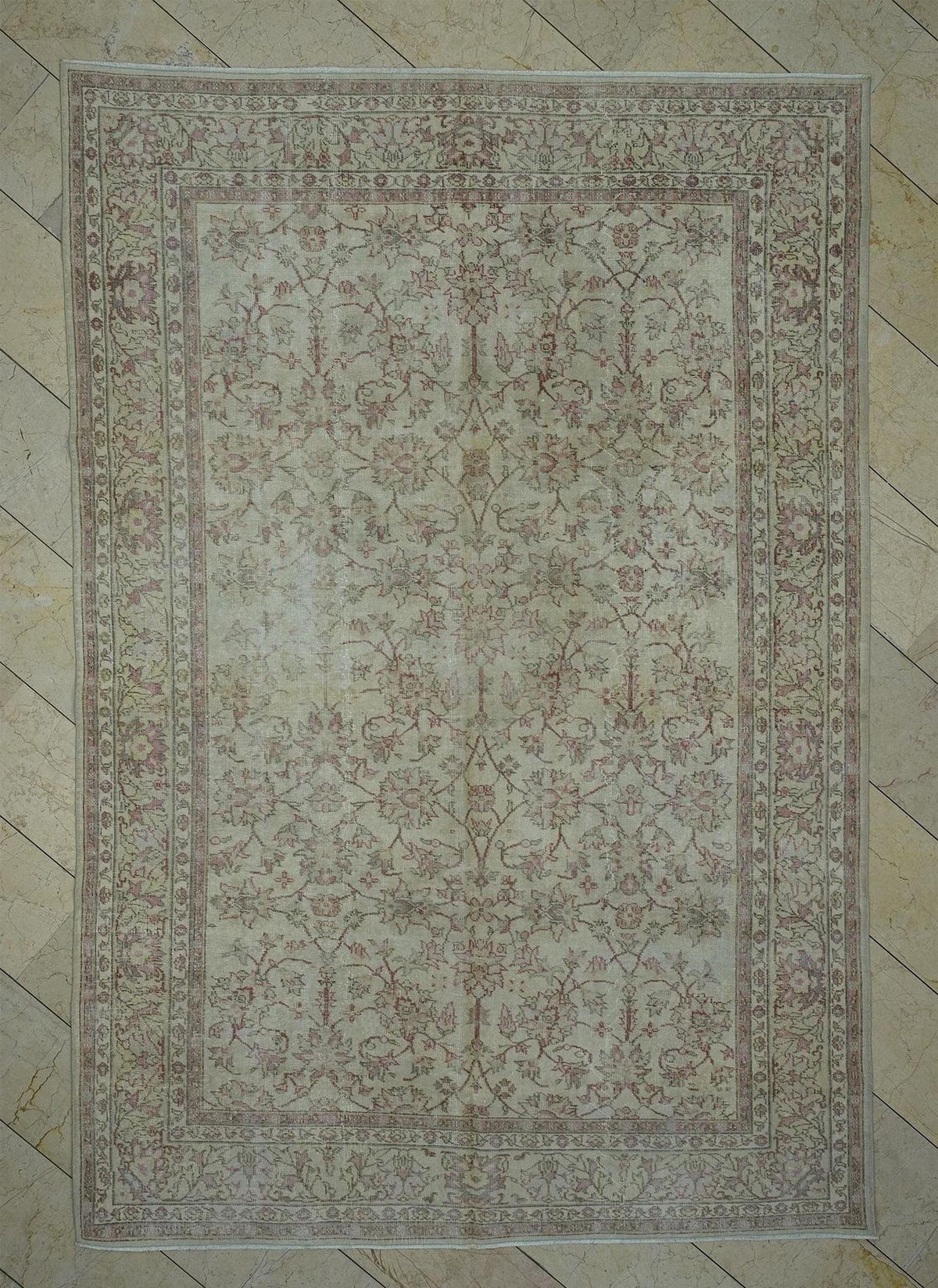 Floral Vintage Oushak Rug: Soft Colors Turkish Carpet 7x10,Scandinavian Style Home Decor Rugs.