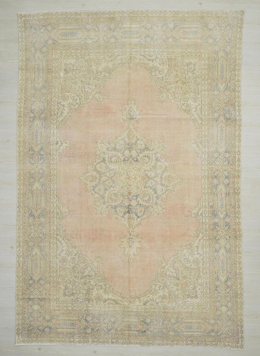 Vintage Handwoven Oushak Rug: Large Turkish Carpet, Bohemian Home Living Rugs 7"x10,4" Feet.