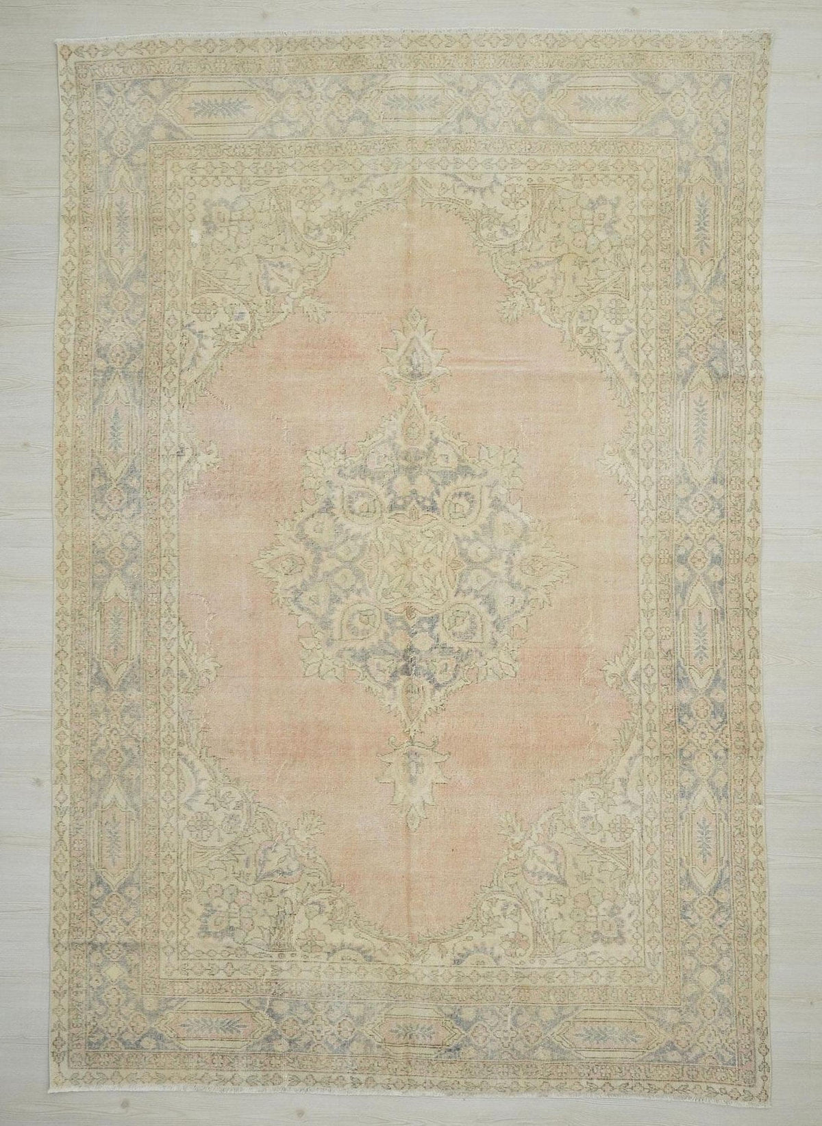 Vintage Handwoven Oushak Rug: Large Turkish Carpet, Bohemian Home Living Rugs 7"x10,4" Feet.