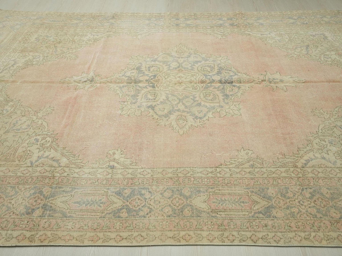Vintage Handwoven Oushak Rug: Large Turkish Carpet, Bohemian Home Living Rugs 7"x10,4" Feet.
