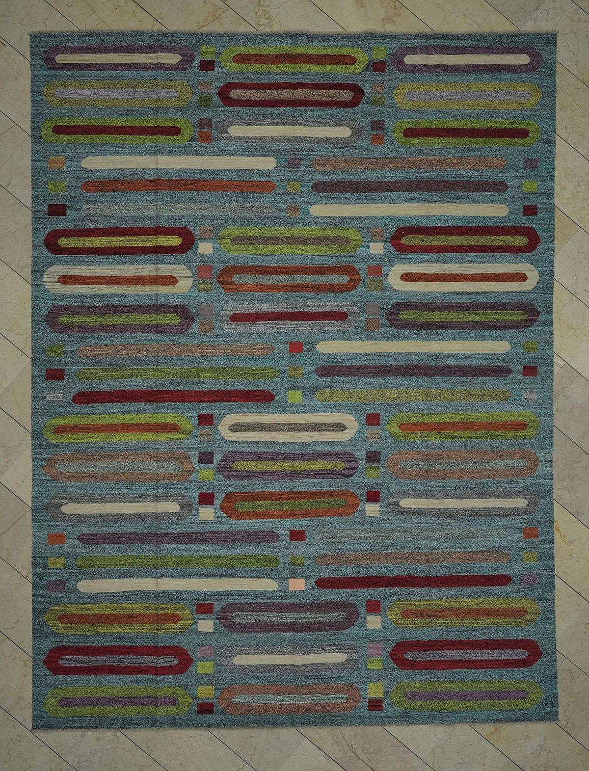 9x12 Contemporary Modern Decor Turkish Kilim Rug: Multi Colors Striped Flat Weave Rugs.