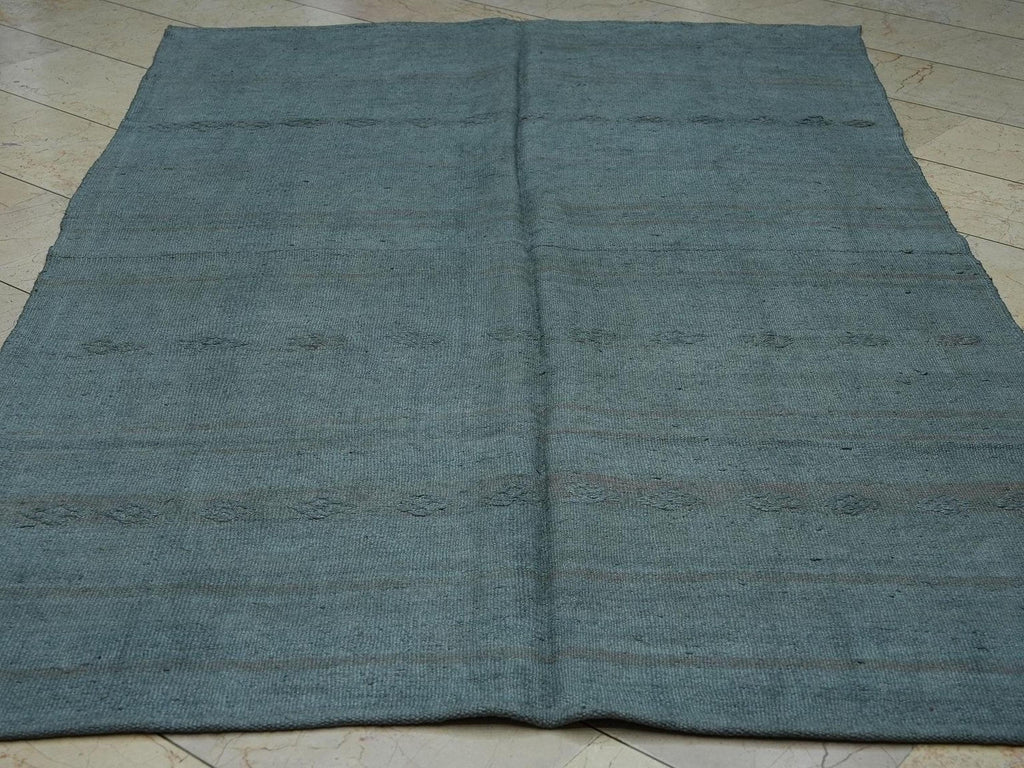 Overdyed Gray Hemp Kilim Rug: 5.3x8.7 ft,Mid Century Modern Flat Woven Turkish Rugs.