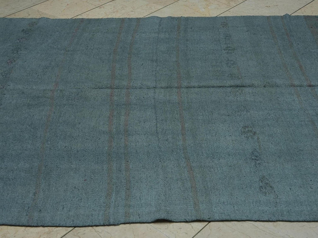 Overdyed Gray Hemp Kilim Rug: 5.3x8.7 ft,Mid Century Modern Flat Woven Turkish Rugs.