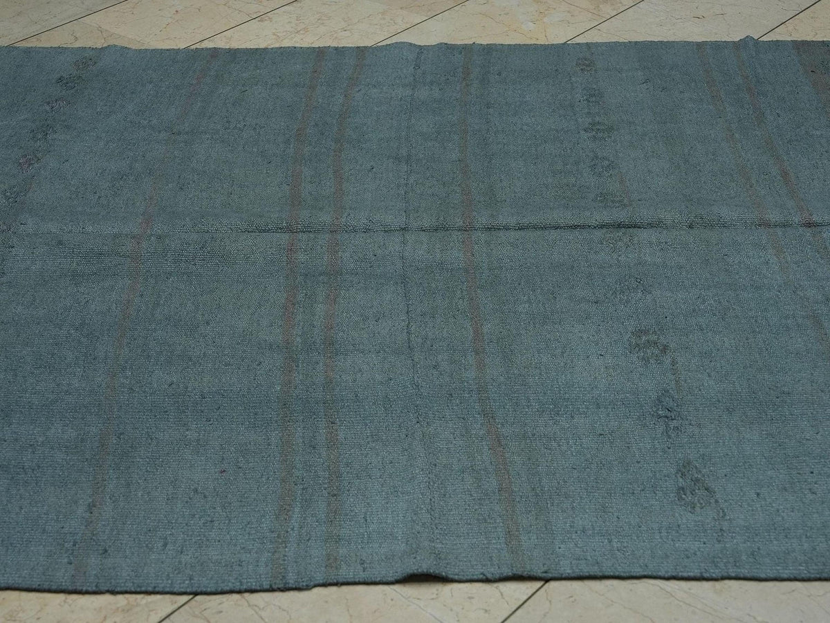 Overdyed Gray Hemp Kilim Rug: 5.3x8.7 ft,Mid Century Modern Flat Woven Turkish Rugs.