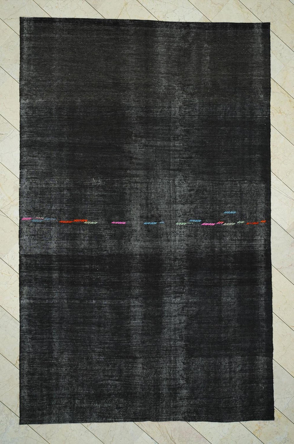 Goat Hair Kilim Rug: 7.2"x11.5" Vintage Turkish Flat Weave Dark Brown Rugs.