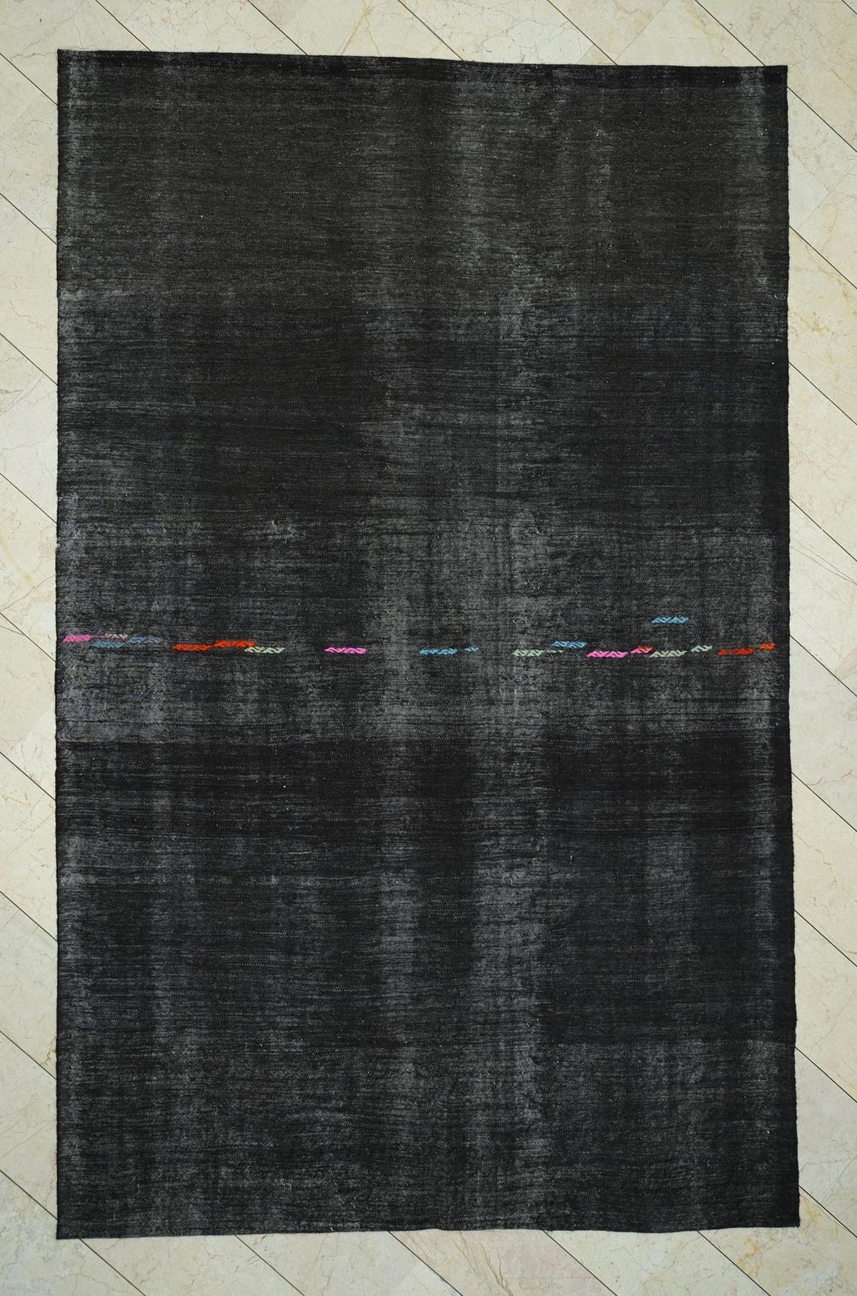 Goat Hair Kilim Rug: 7.2"x11.5" Vintage Turkish Flat Weave Dark Brown Rugs.