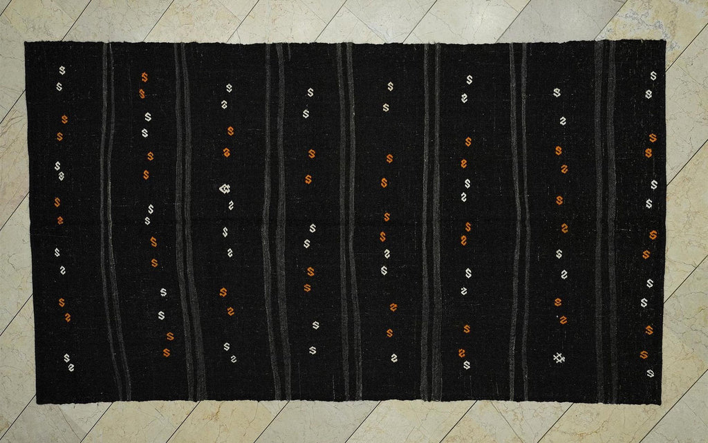 Vintage Brown Goat Hair Kilim Rug: 4.9x9.3 Feet,Turkish Anatolian Rugs
