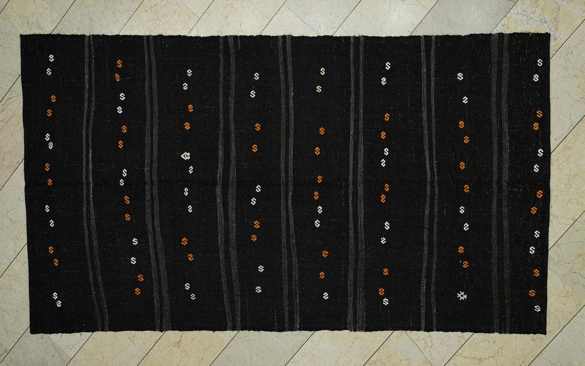 Vintage Brown Goat Hair Kilim Rug: 4.9x9.3 Feet,Turkish Anatolian Rugs