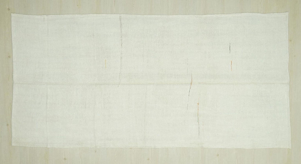 Handmade Hemp Kilim Rug: Plain Off White Flat Weave Scandinavian Style Rugs, 5"x10.3" Feet.