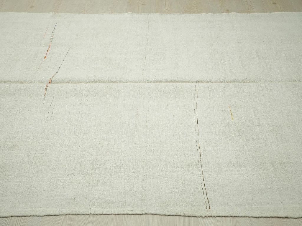 Handmade Hemp Kilim Rug: Plain Off White Flat Weave Scandinavian Style Rugs, 5"x10.3" Feet.