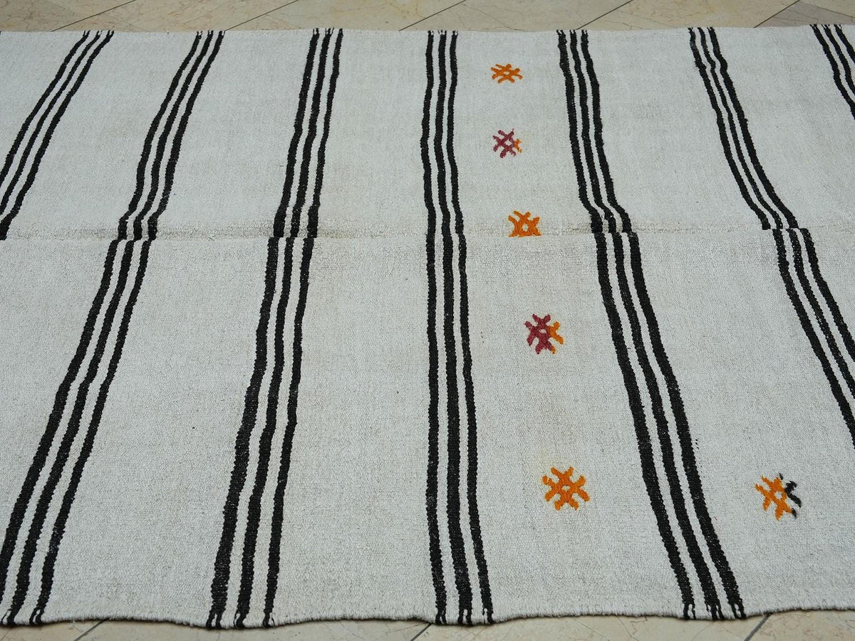 Vintage Turkish Hemp Kilim Rug: 5.8x9.7 ft,Stripe Handmade Moody Decor Rugs.