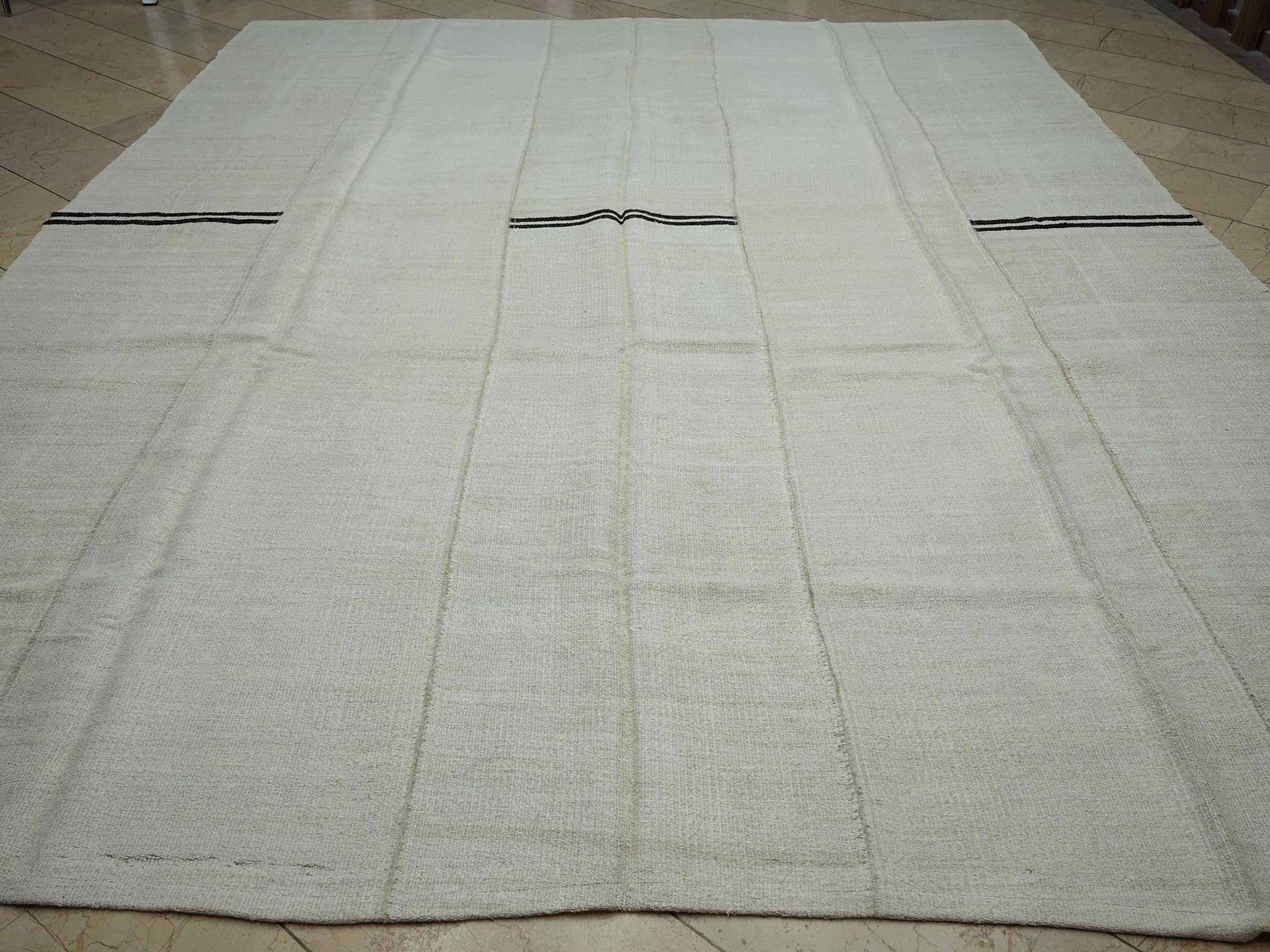 10x12 Oversized Vintage Stripe Design Hemp Kilim Rug: Minimal Home Living Floor Decor Rugs.