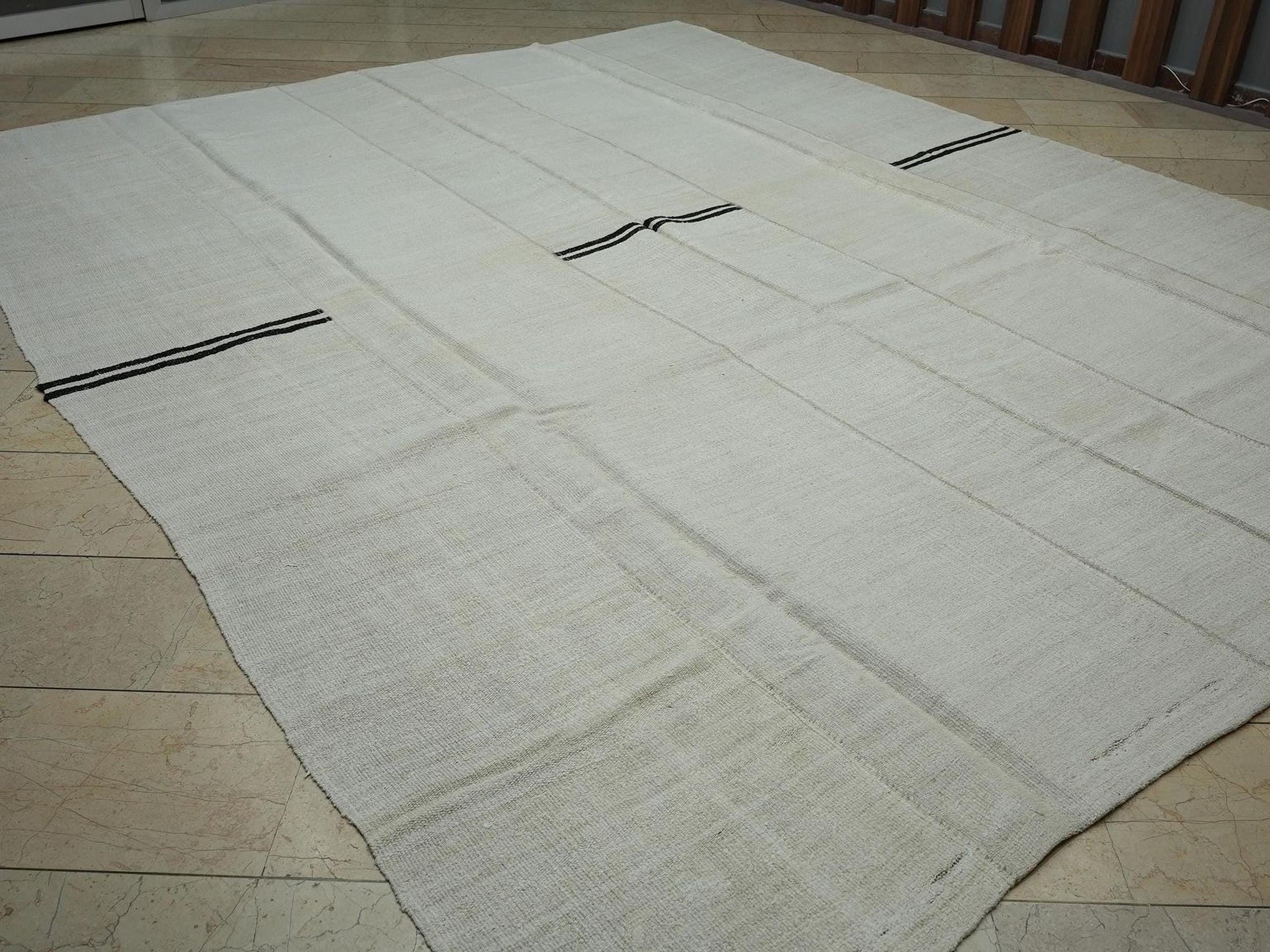 10x12 Oversized Vintage Stripe Design Hemp Kilim Rug: Minimal Home Living Floor Decor Rugs.