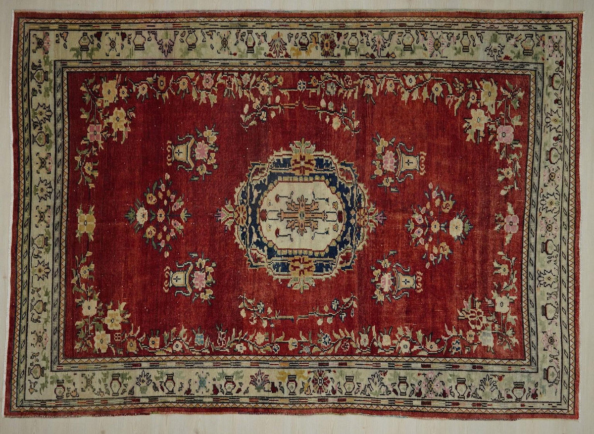 1940s Antique Turkey Malatya Rug: 8x11 Handwoven Wool Double Knot Area Red & Blue Rugs.