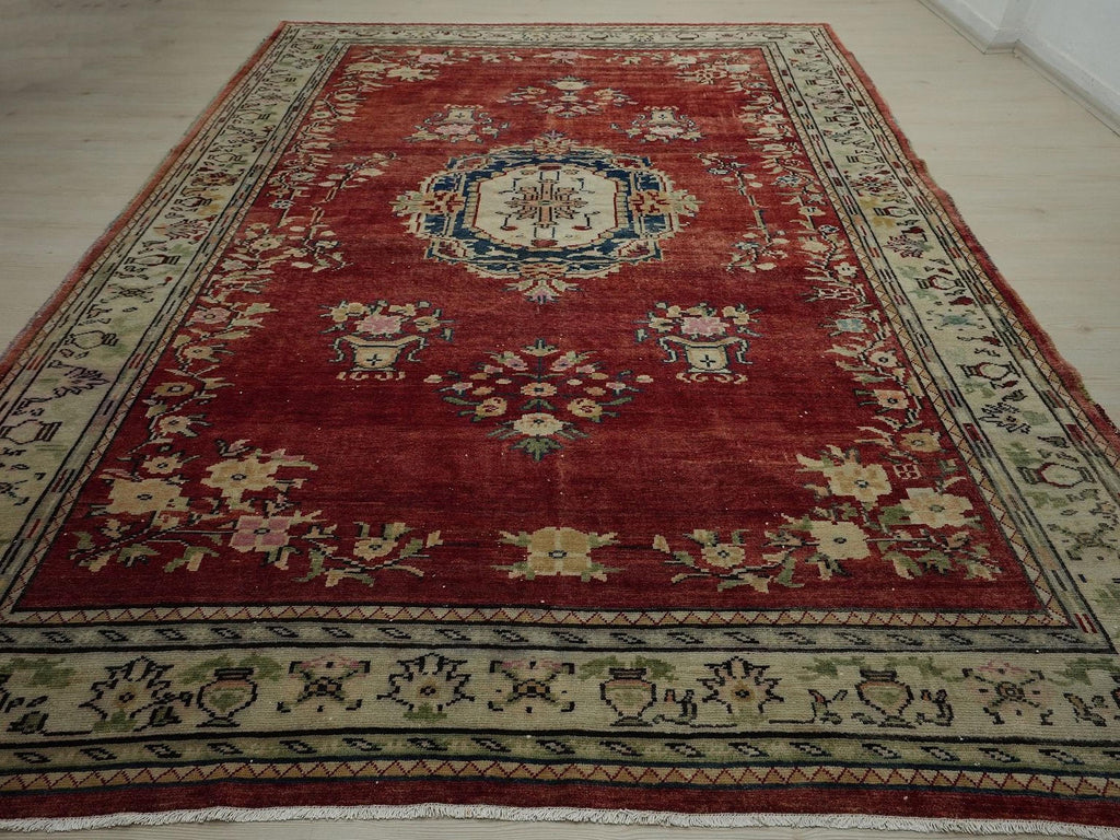 1940s Antique Turkey Malatya Rug: 8x11 Handwoven Wool Double Knot Area Red & Blue Rugs.