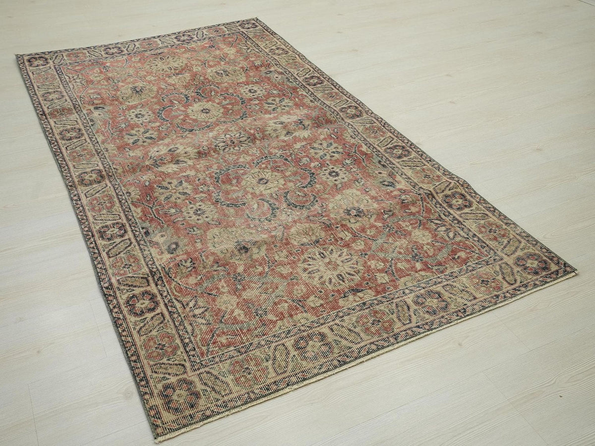 Small Vintage Oushak Rug: Handmade Turkish Wool Carpet, 3.6x6.6 ft.