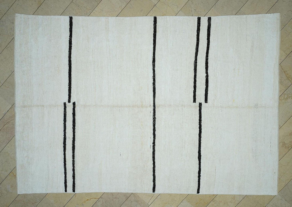 8x12 Handmade Neutral Hemp rug,Minimalist Stripe Design Fine Woven Carpet Rugs