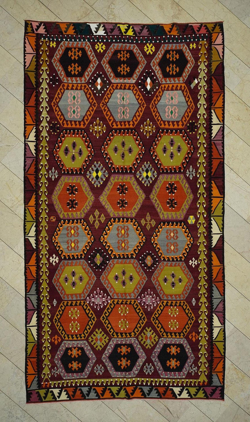 7x13 Large Old Turkish Kilim Rug: Antique Decor Oversize Rare Pattern Handmade Rugs.