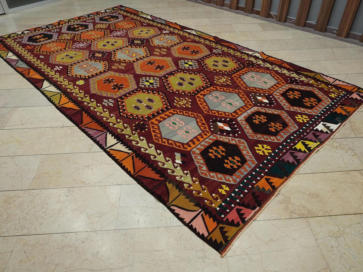 7x13 Large Old Turkish Kilim Rug: Antique Decor Oversize Rare Pattern Handmade Rugs.