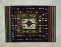Antique Turkish Wool Soumak Kilim Rug: 3.9"x5.3" Hand-Embroidered Wall Decor Rugs