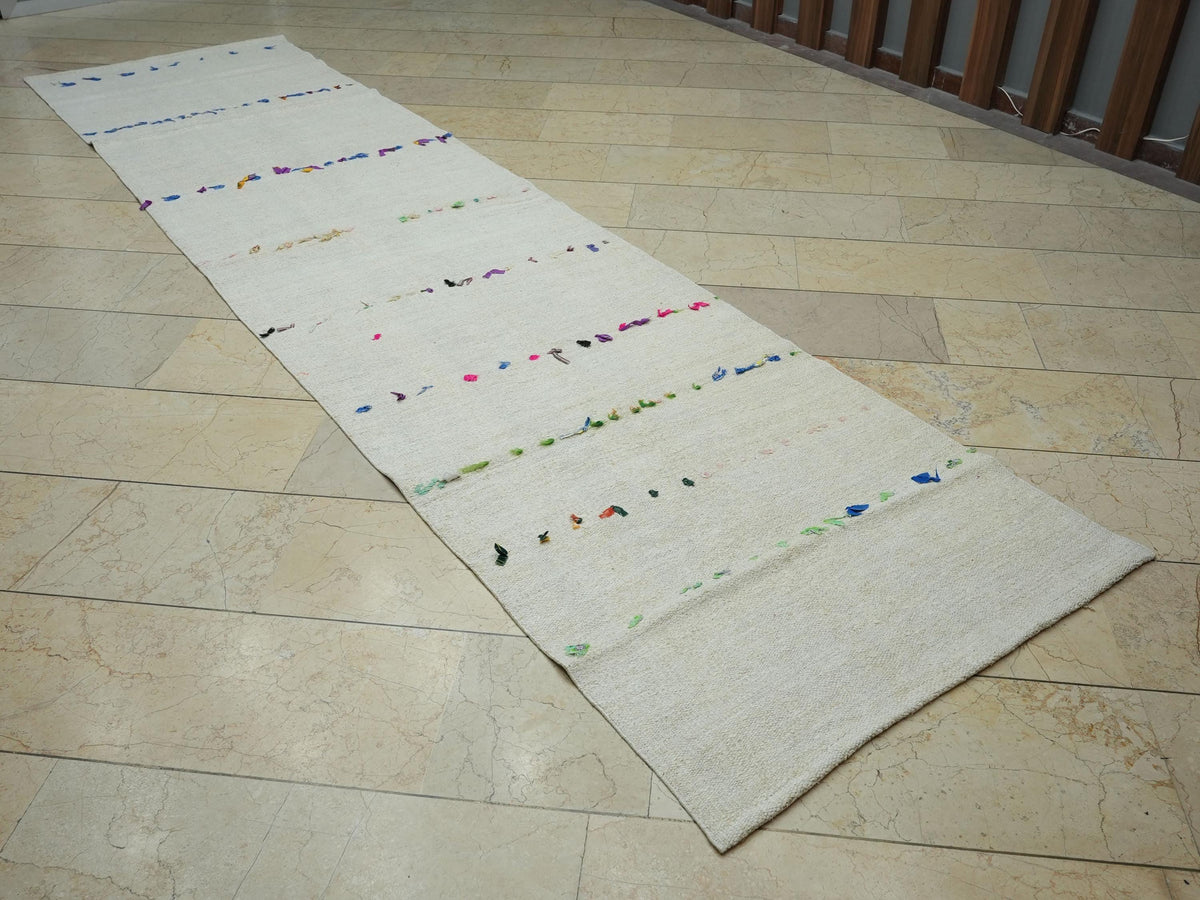 Long Narrow Hemp Rug Runner: 3,3"x12,8" Feet,Vintage Home Decor Kilim Runners.