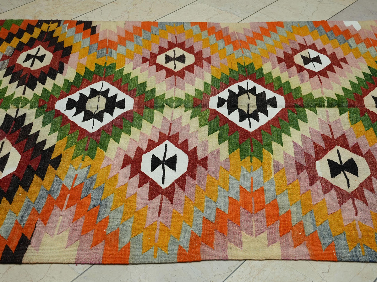 Multi Bright Color Turkish Kilim Rug: 4.9x8.5"Feet,Vintage Flat Woven Anatolian Rugs.