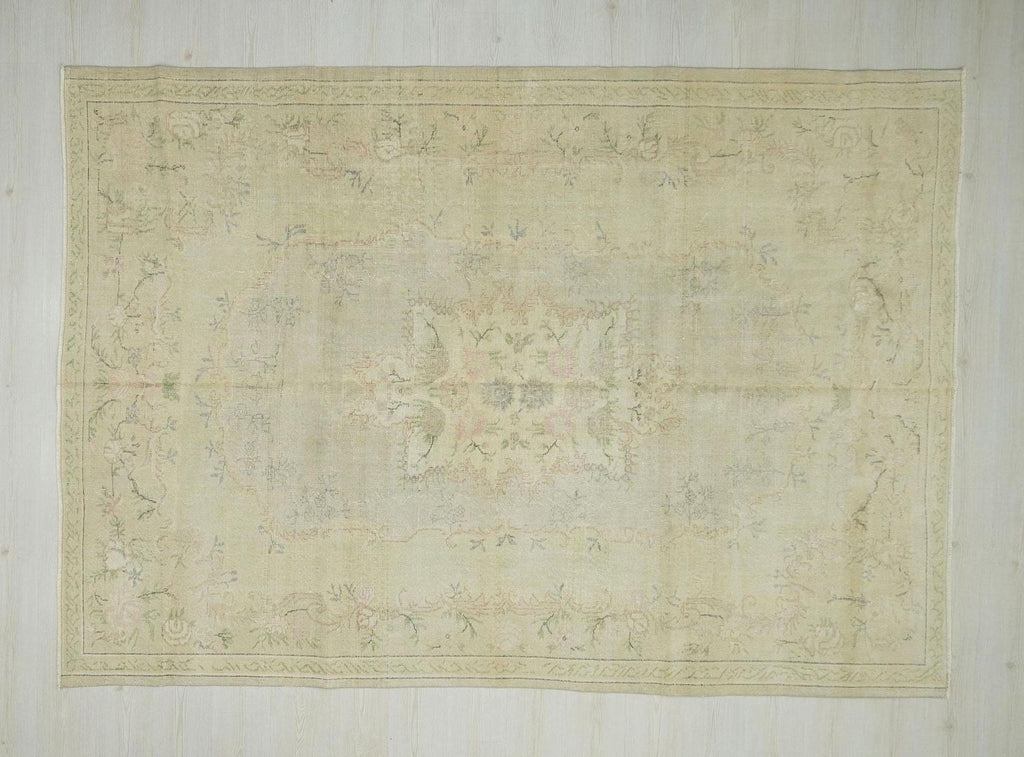 Vintage Oushak Rug: Large Turkish Wool Carpet, 6.7 x 9.7 ft