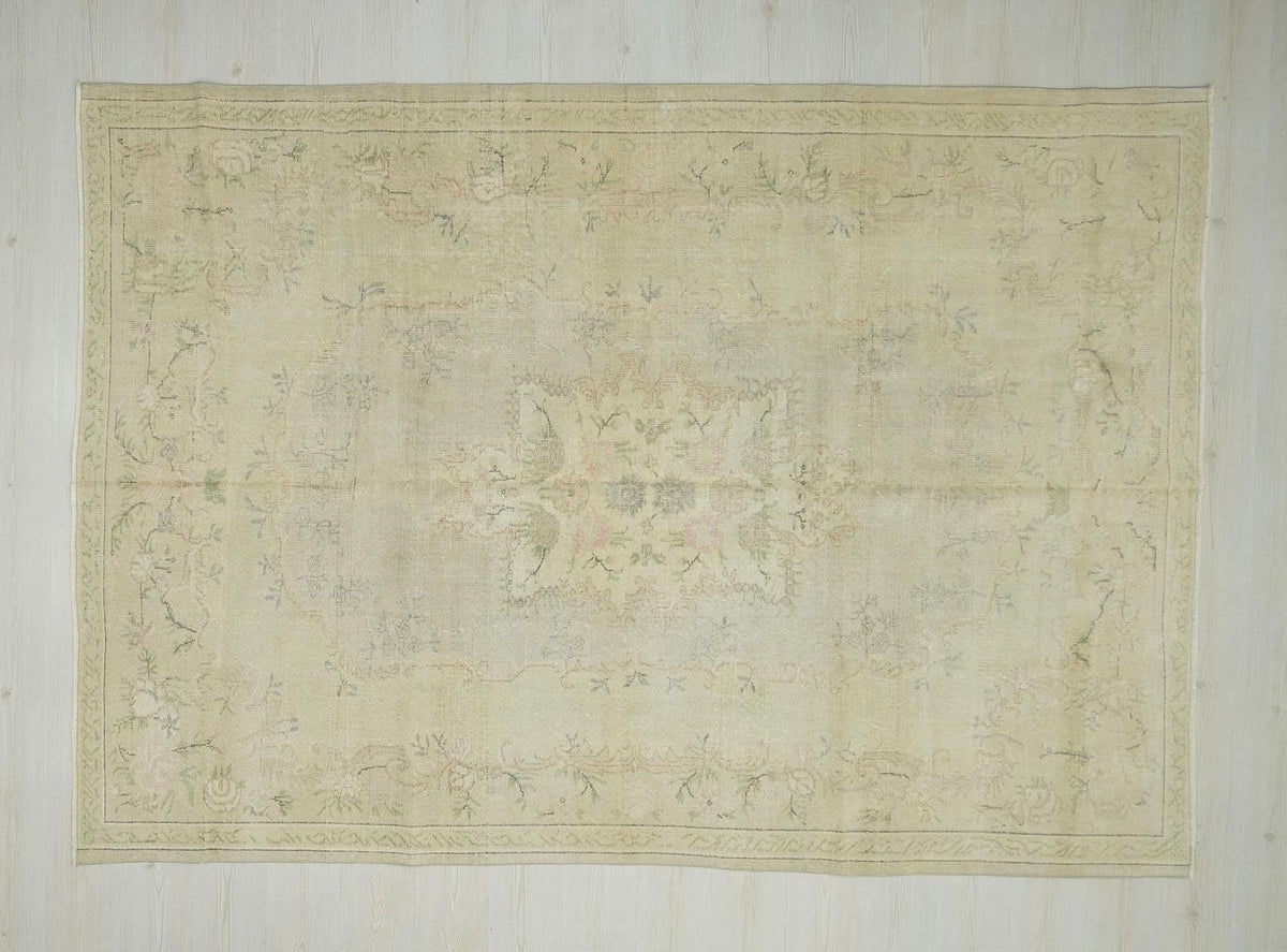 Vintage Oushak Rug: Large Turkish Wool Carpet, 6.7 x 9.7 ft