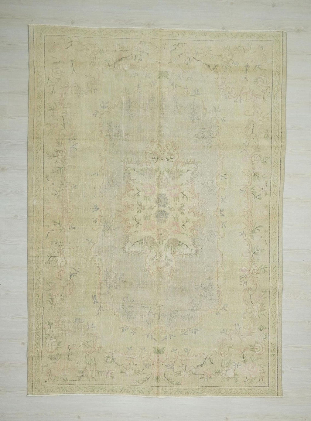 Vintage Oushak Rug: Large Turkish Wool Carpet, 6.7 x 9.7 ft