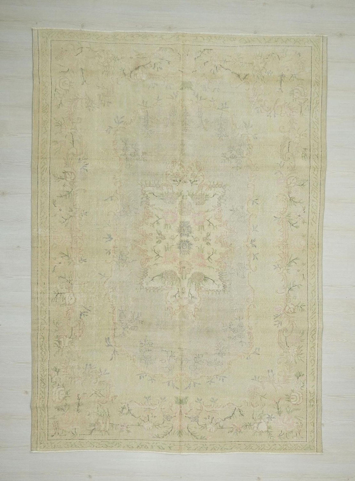 Vintage Oushak Rug: Large Turkish Wool Carpet, 6.7 x 9.7 ft