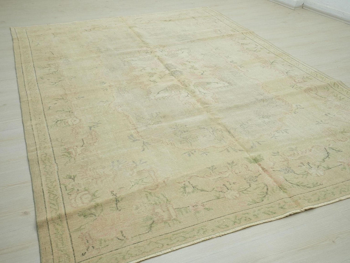 Vintage Oushak Rug: Large Turkish Wool Carpet, 6.7 x 9.7 ft