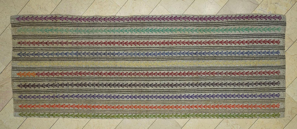 4.3x11 Embroidered Handmade Turkish Kilim Rug Runner: Multi-Color Goat Hair & Cotton Rugs.