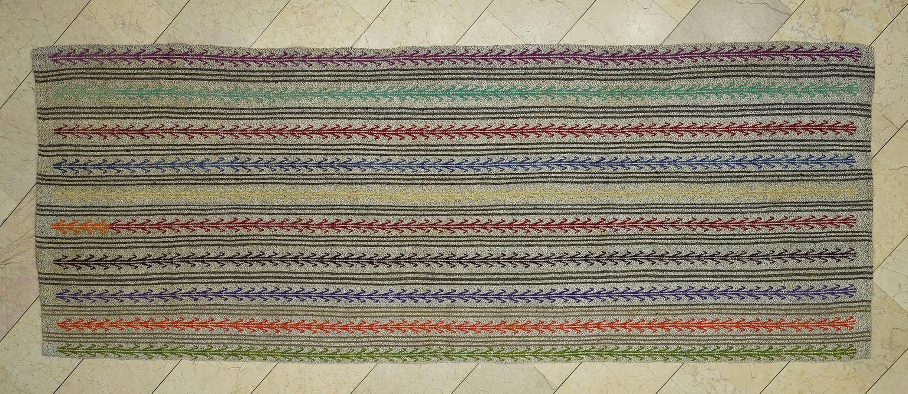 4.3x11 Embroidered Handmade Turkish Kilim Rug Runner: Multi-Color Goat Hair & Cotton Rugs.