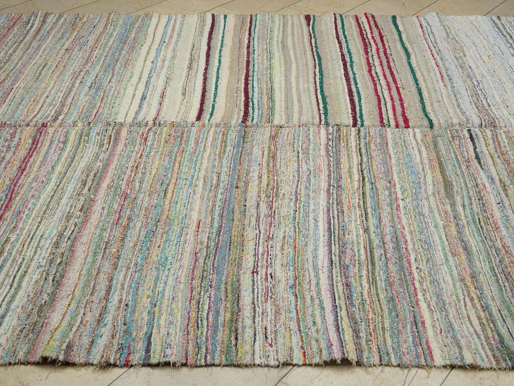Large Flat Weave Turkish Rag Rug: 7.6"x12" Feet,Handwoven Kilim Rugs.