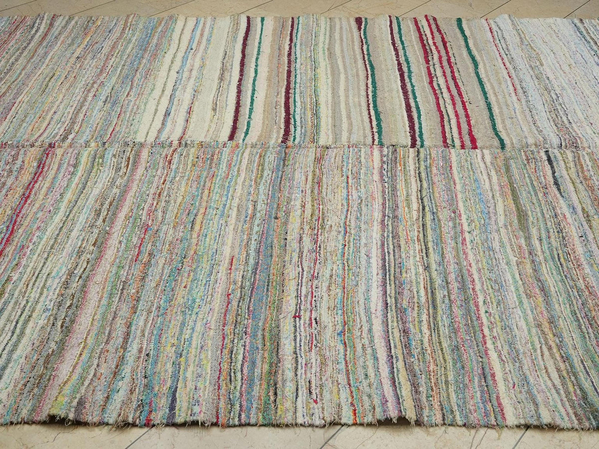 Large Flat Weave Turkish Rag Rug: 7.6"x12" Feet,Handwoven Kilim Rugs.