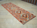 Vintage Turkish Kilim Rug Runner: Orange Wool Flat Woven Rugs. 3,4x10,3 Feet.