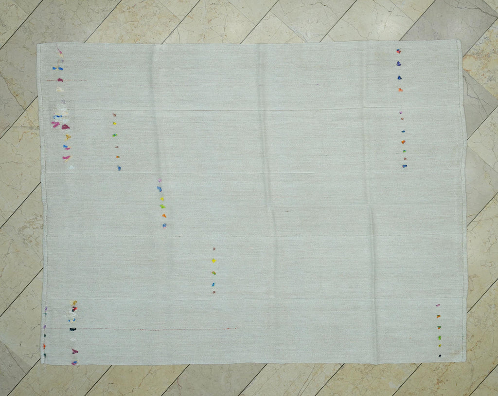 Eco-Friendly Plain Off White Turkish Hemp Kilim Rug,5.5x7.4 Ft,Mid Century Modern Rugs.