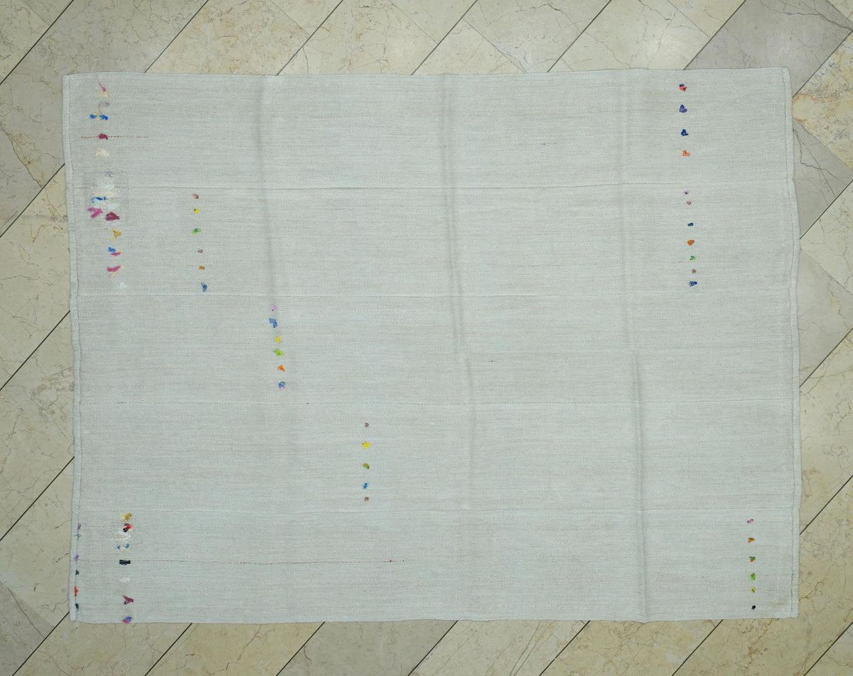 Eco-Friendly Plain Off White Turkish Hemp Kilim Rug,5.5x7.4 Ft,Mid Century Modern Rugs.