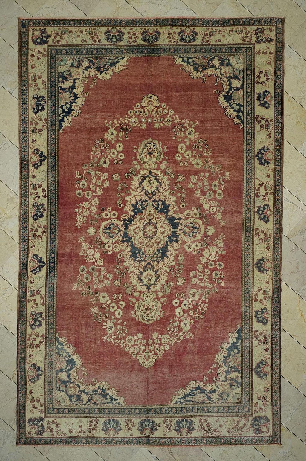 1930s Turkish Carpet Rug: 7.4x12 ft, Handmade Wool, Geometric Design Rugs.